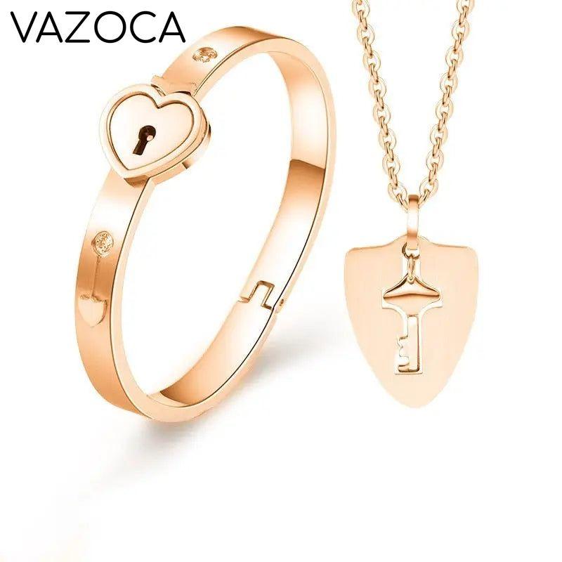 Heart Love Lock Bracelet With Key and Necklace