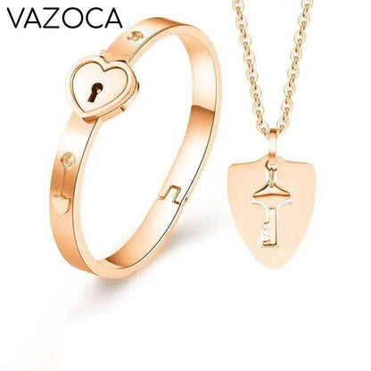 Heart Love Lock Bracelet With Key and Necklace