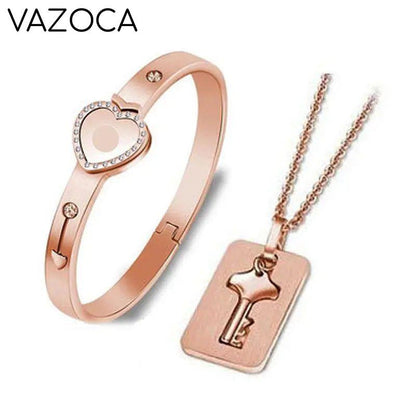 Heart Love Lock Bracelet With Key and Necklace