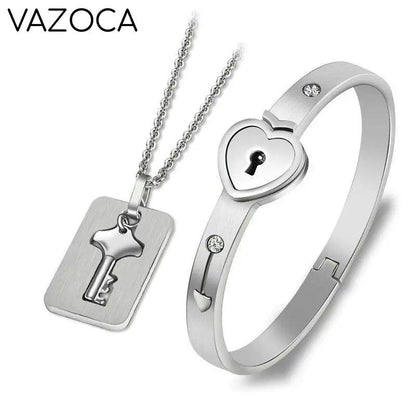 Heart Love Lock Bracelet With Key and Necklace