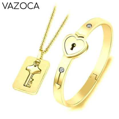 Heart Love Lock Bracelet With Key and Necklace