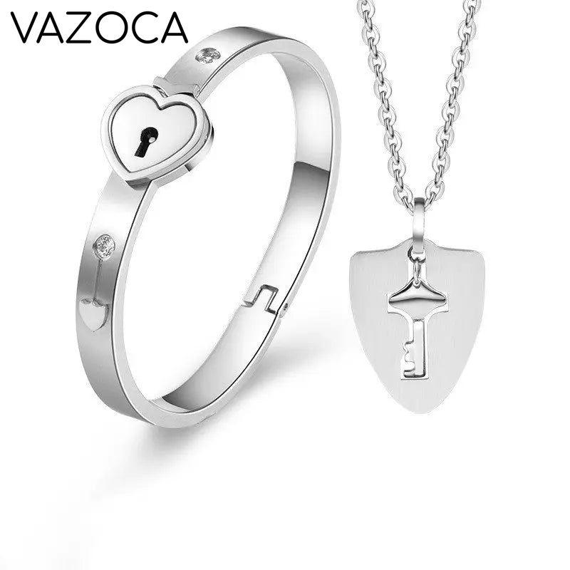 Heart Love Lock Bracelet With Key and Necklace