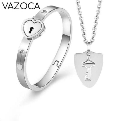 Heart Love Lock Bracelet With Key and Necklace