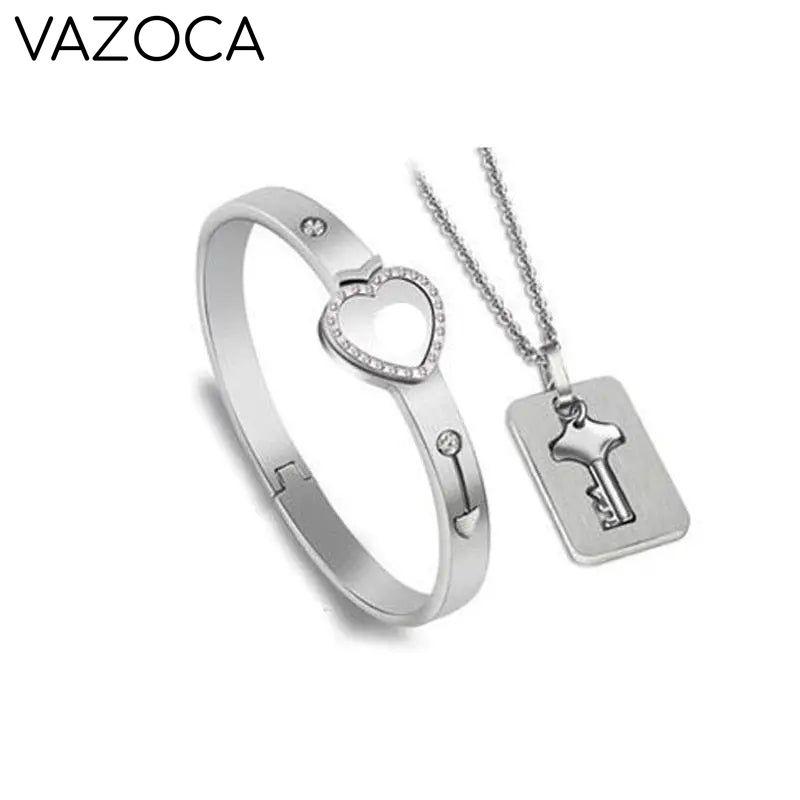Heart Love Lock Bracelet With Key and Necklace