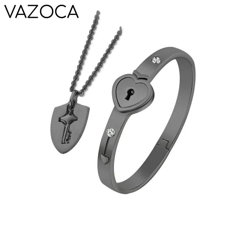 Heart Love Lock Bracelet With Key and Necklace