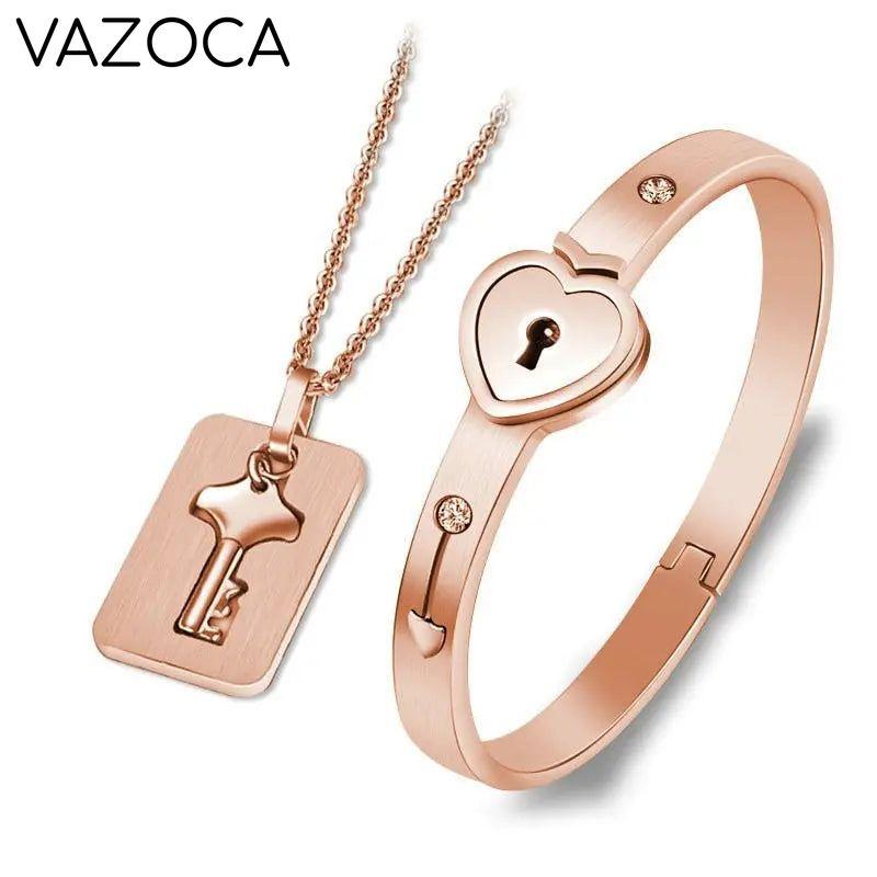 Heart Love Lock Bracelet With Key and Necklace