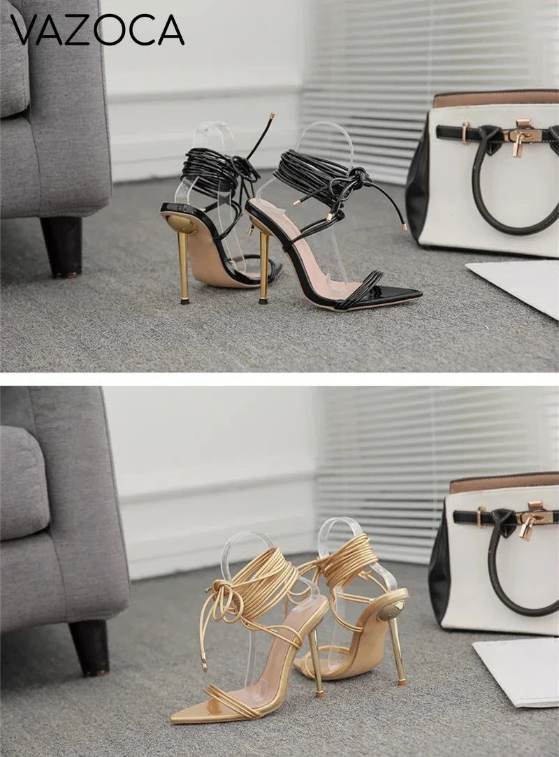 Gladiator Pointed Toe Lace-Up Stiletto Heels