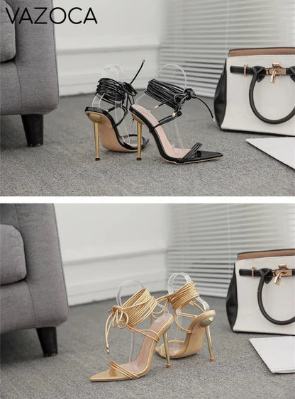 Gladiator Pointed Toe Lace-Up Stiletto Heels