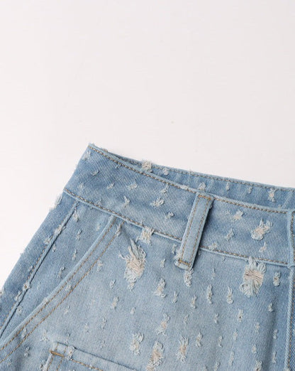 High Waist Loose Ripped Cargo Jeans Women