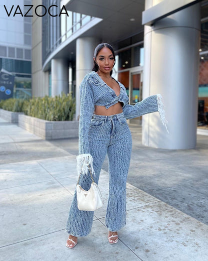 I Love Me Some Denim Pants Set