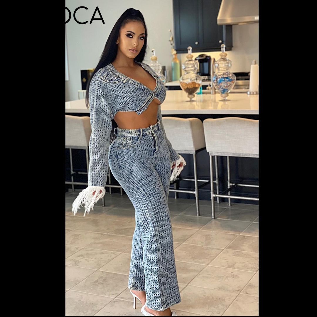I Love Me Some Denim Pants Set