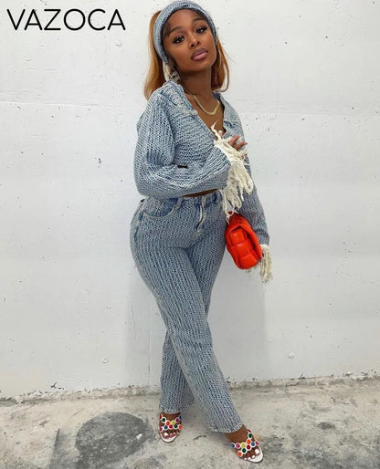 I Love Me Some Denim Pants Set