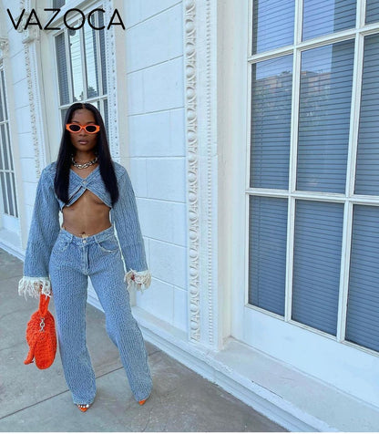 I Love Me Some Denim Pants Set