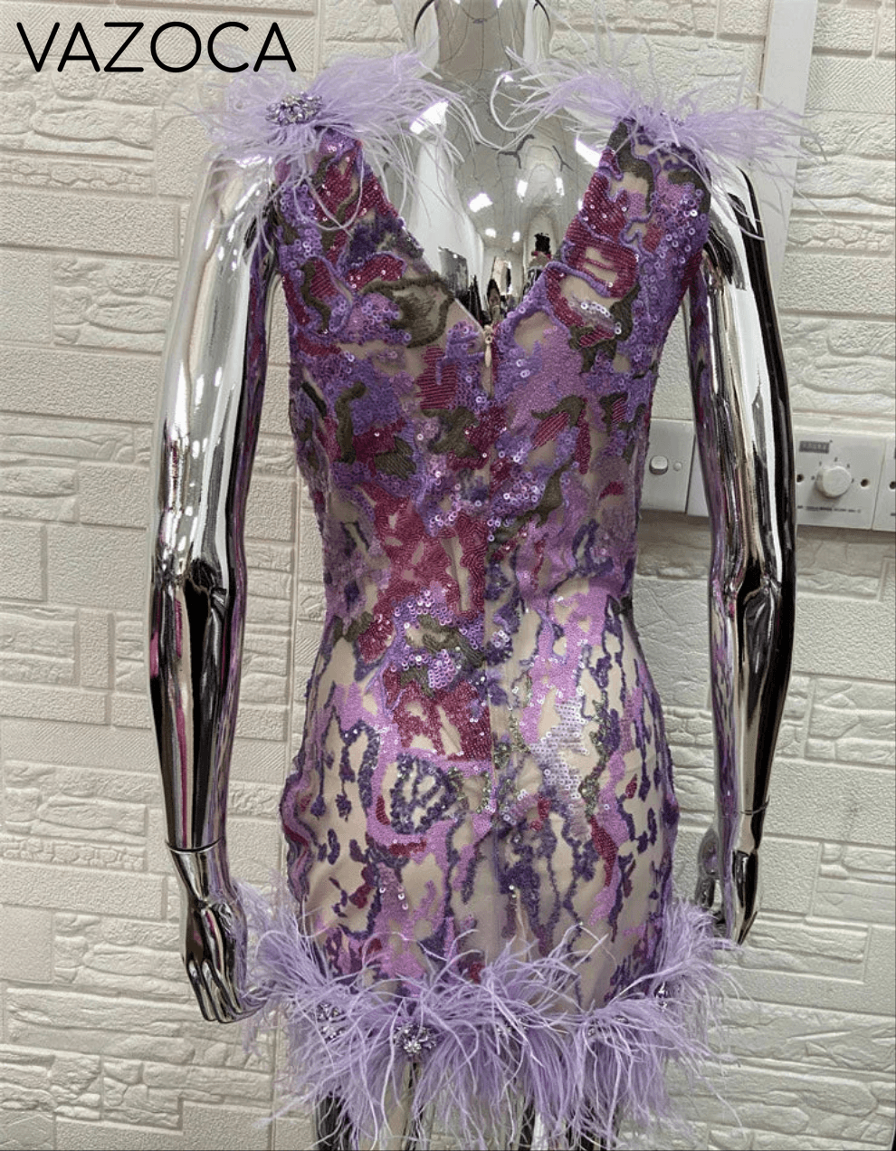 Lexa Sequin Feather Mini Dress