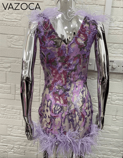 Lexa Sequin Feather Mini Dress