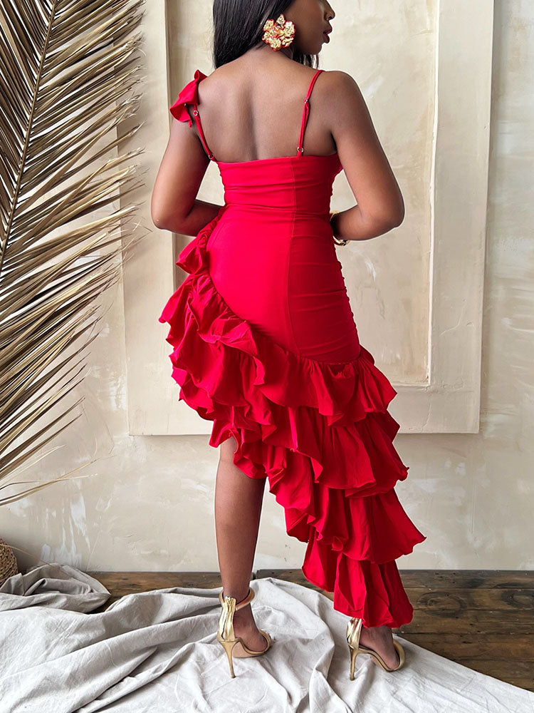 Statement Asymmetrical Ruffled Dress