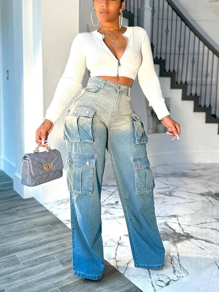 Gradient Wash Cargo Jeans