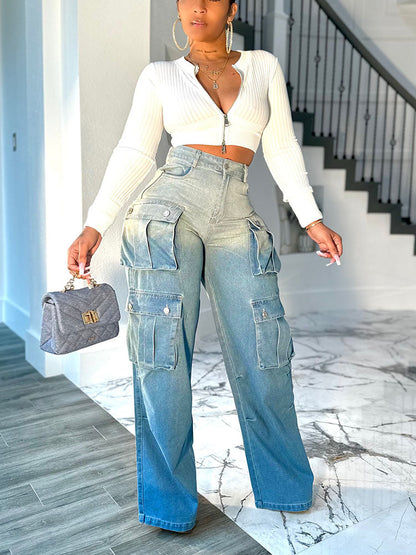 Gradient Wash Cargo Jeans