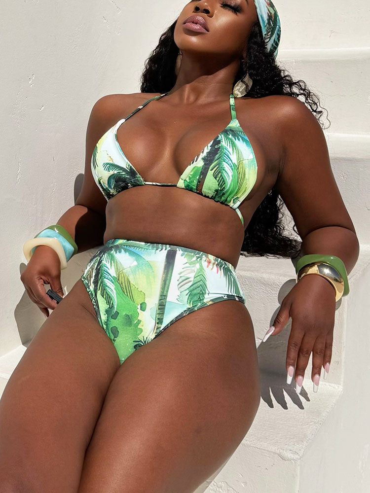 Tropical 3 Piece Bikini Skirt Swim Set