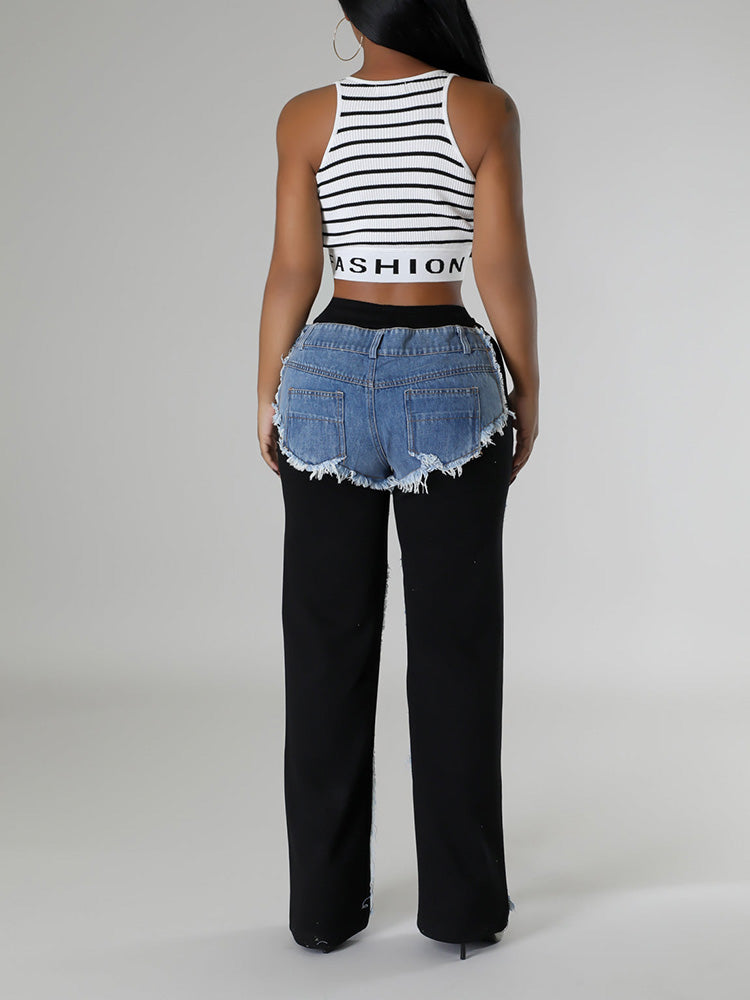 Contrast Denim Joggers