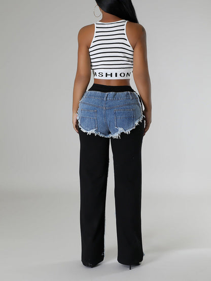 Contrast Denim Joggers