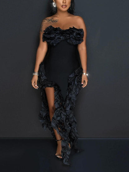 Strapless Irregular Ruffle Dress