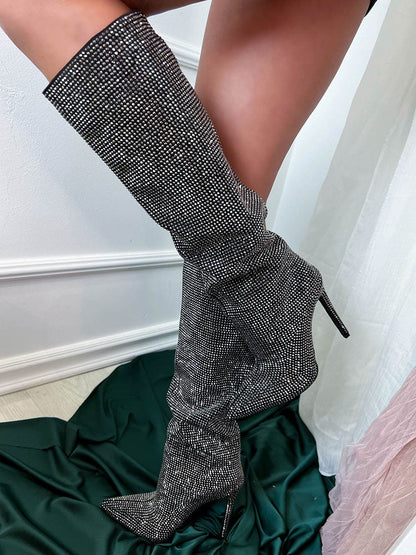 Crystal-Embellished Suede Boots