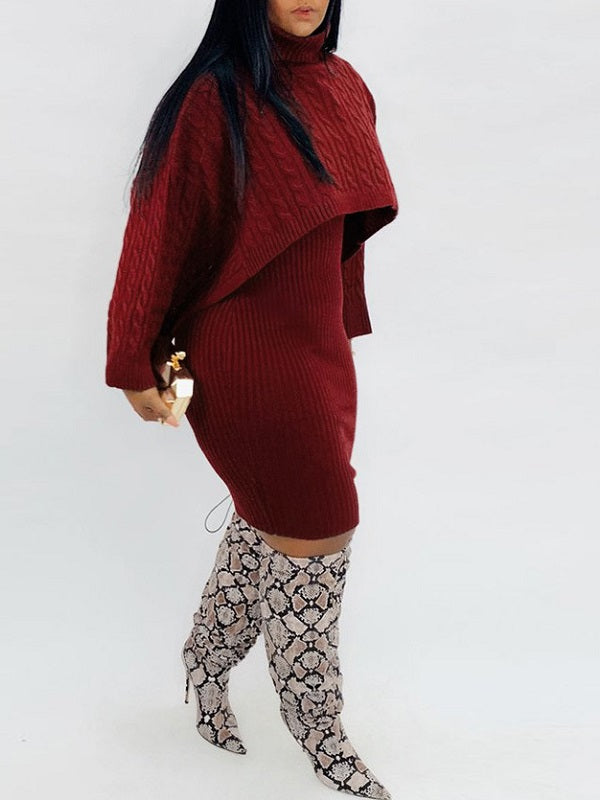 Knit Poncho & Sweater Dress Set