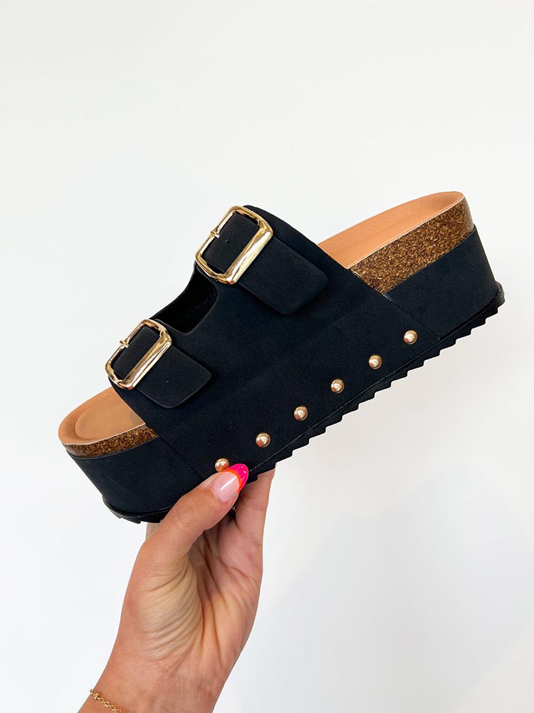 Double Buckle Strap Platform Sandals