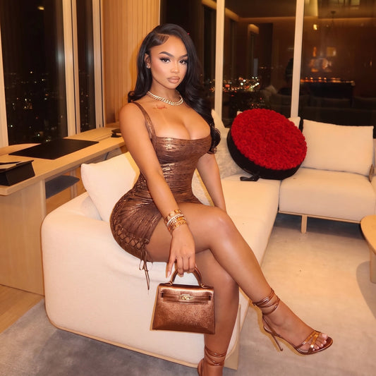 Metallic Side Lace Up Bandage Mini Dress