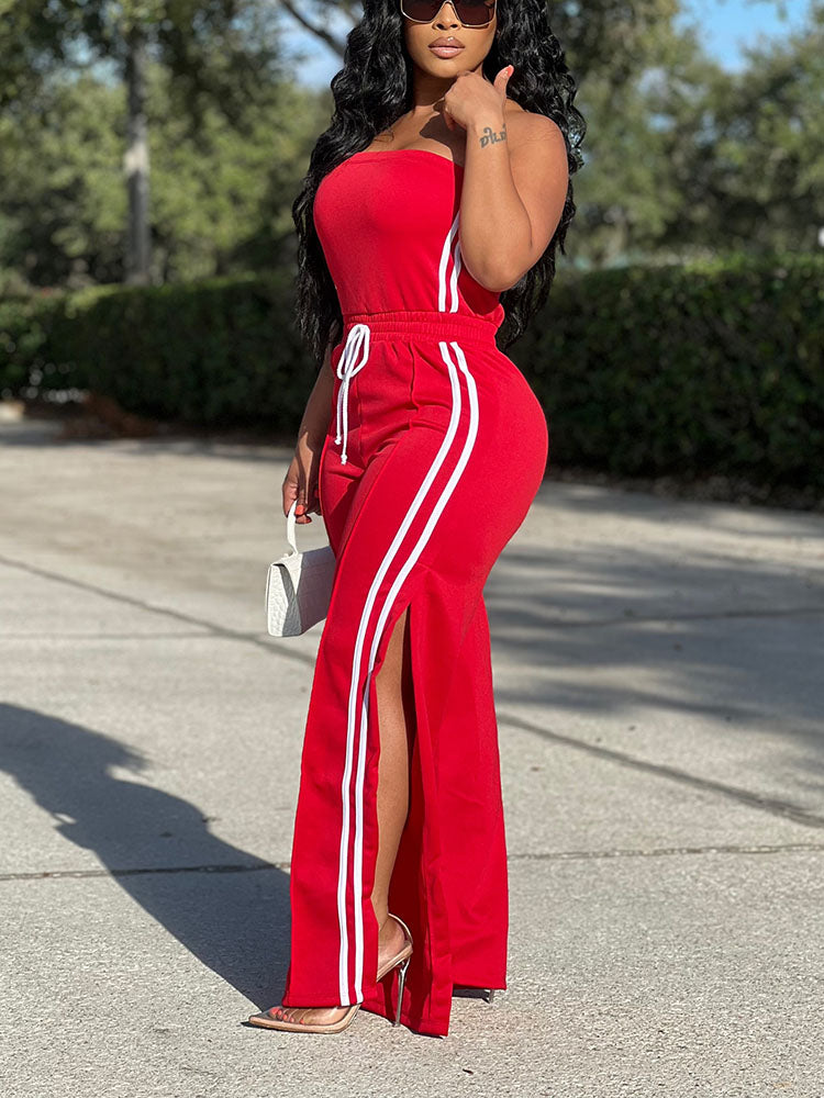 Striped Tube Top & Wide Pants Set