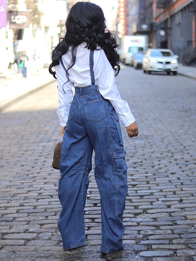 Denim Cargo Pocket Overalls