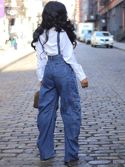 Denim Cargo Pocket Overalls