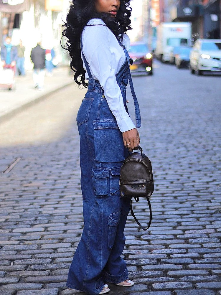 Denim Cargo Pocket Overalls