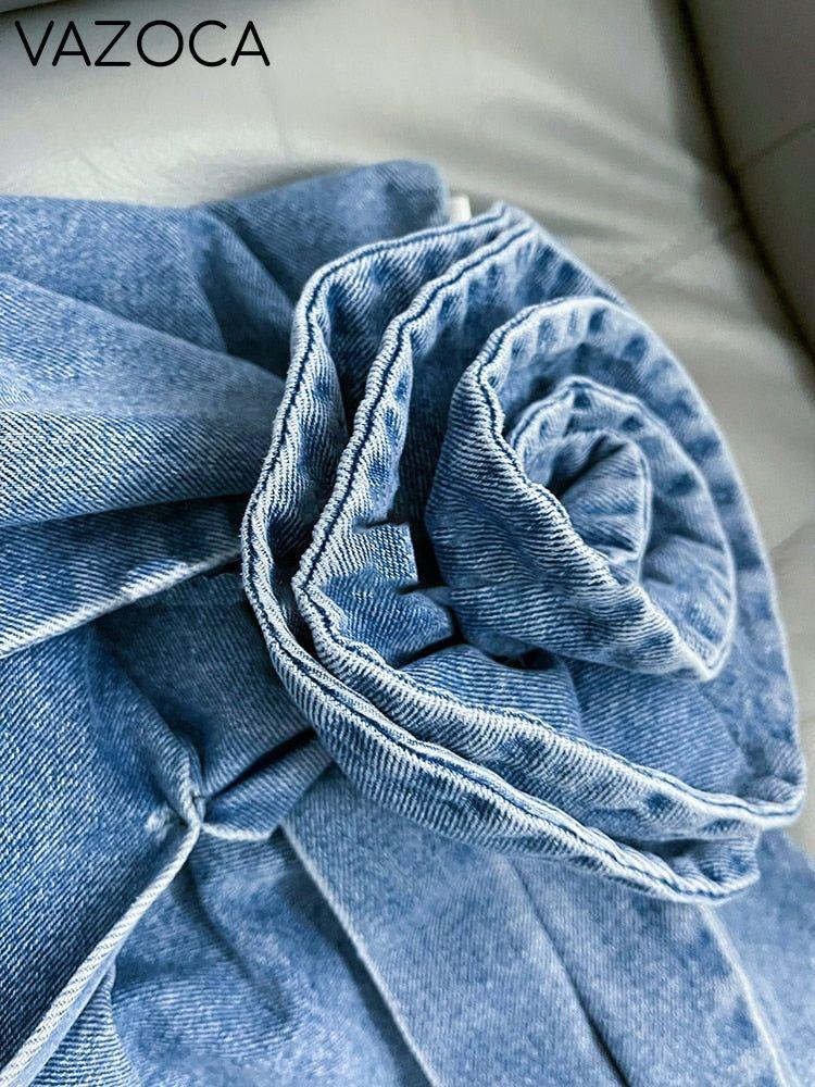 Irregular Floral Denim Skirt