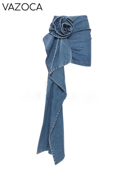 Irregular Floral Denim Skirt