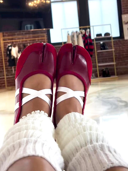 Leather Split Toe Tabi Ballet Flats