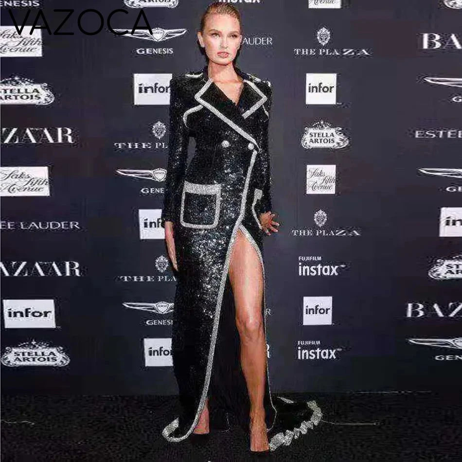 Jenny Black Sequins Trench Coat