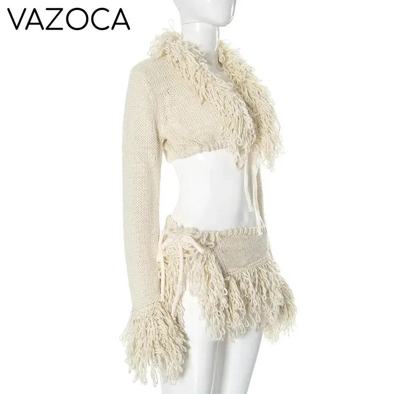 Josie Knit Tassel Cardigan Skirt Set