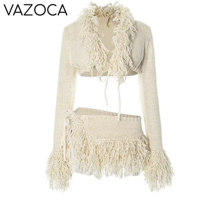 Josie Knit Tassel Cardigan Skirt Set