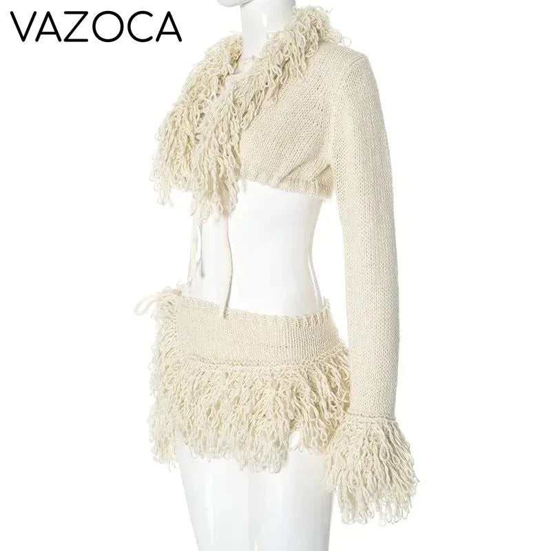 Josie Knit Tassel Cardigan Skirt Set