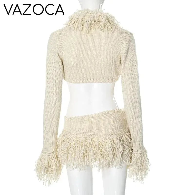 Josie Knit Tassel Cardigan Skirt Set
