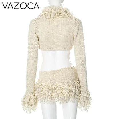 Josie Knit Tassel Cardigan Skirt Set