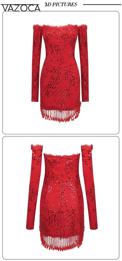 Krystal Tassel Sequin Mini Dress