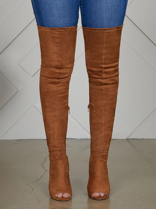Peep Toe Suede Over Knee Boots