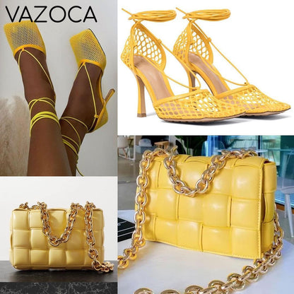 Lace Up Mesh High Heels