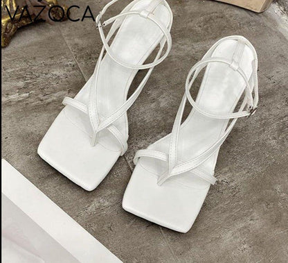 Layla Square Toe High Heel White