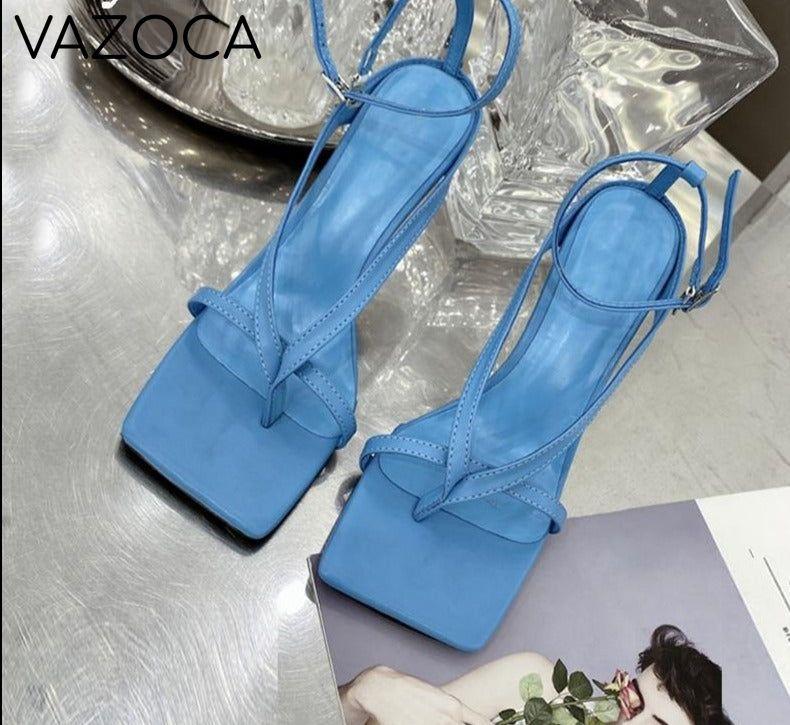 Layla Square Toe High Heel Blue