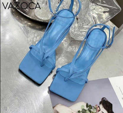 Layla Square Toe High Heel Blue