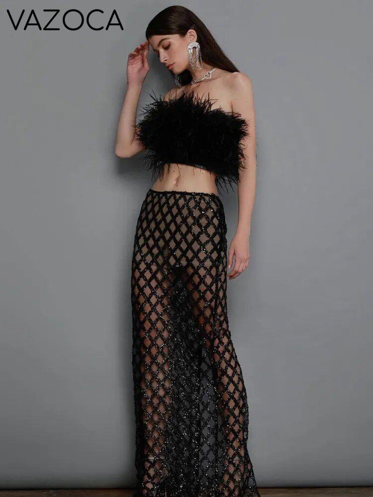 Leana Feather Bandage Skirt Set